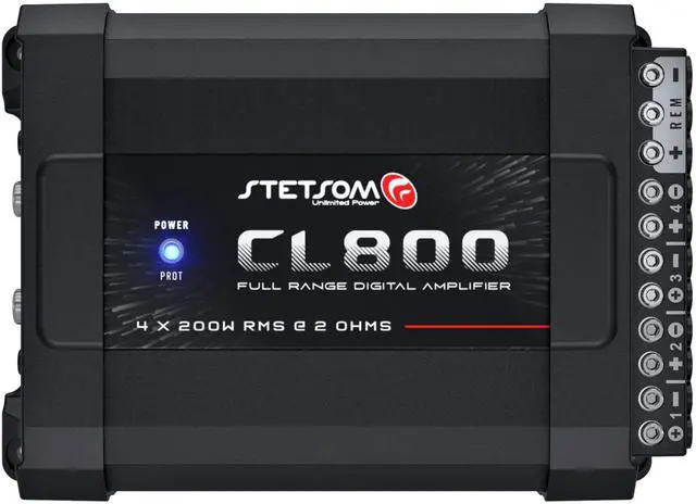 Main image of CL 800.4 2 Ohm Car Audio Amplifier 800 Watts RMS, 4 Channel Class D Full Range Amp, Compact Multichannel Stereo Amplifier with RCA & High Level Input, HPF/LPF Crossover, Brazilian Technology