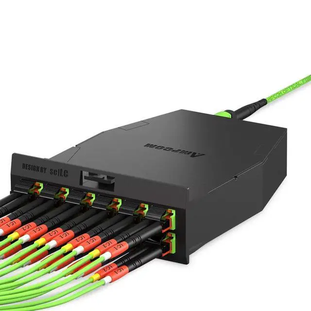 Alt view image 4 of 6 - MPO to MPO Trunk Cable 50/125m Multimode OM5 (12 Fiber, MPO to MPO Female, Type B, LSZH/Riser, UPC, Lime Green) 10m (32ft)