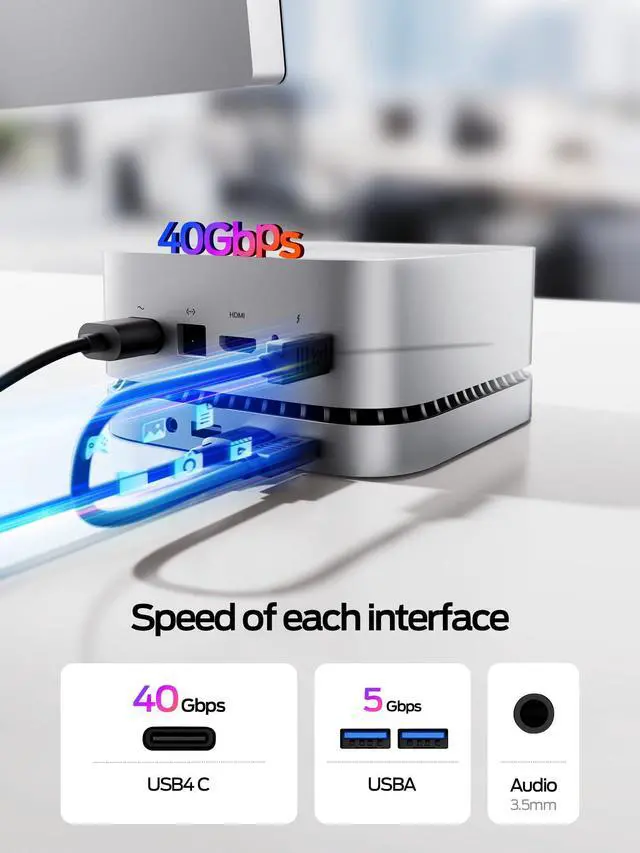Alt view image 2 of 6 - mini M4 Dock Enclosure, 40Gbps USB4 Gen3x2, Silent Expansion Hub & Aluminum Stand for M.2 NVMe SSD, 2xUSB A, USB C Host and Audio