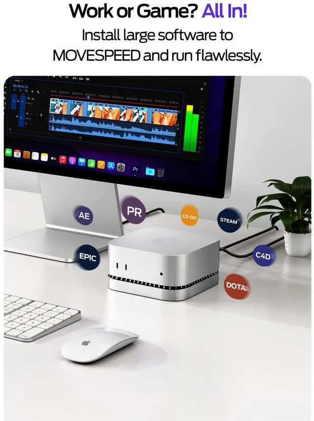 Alt view image 3 of 6 - mini M4 Dock Enclosure, 40Gbps USB4 Gen3x2, Silent Expansion Hub & Aluminum Stand for M.2 NVMe SSD, 2xUSB A, USB C Host and Audio