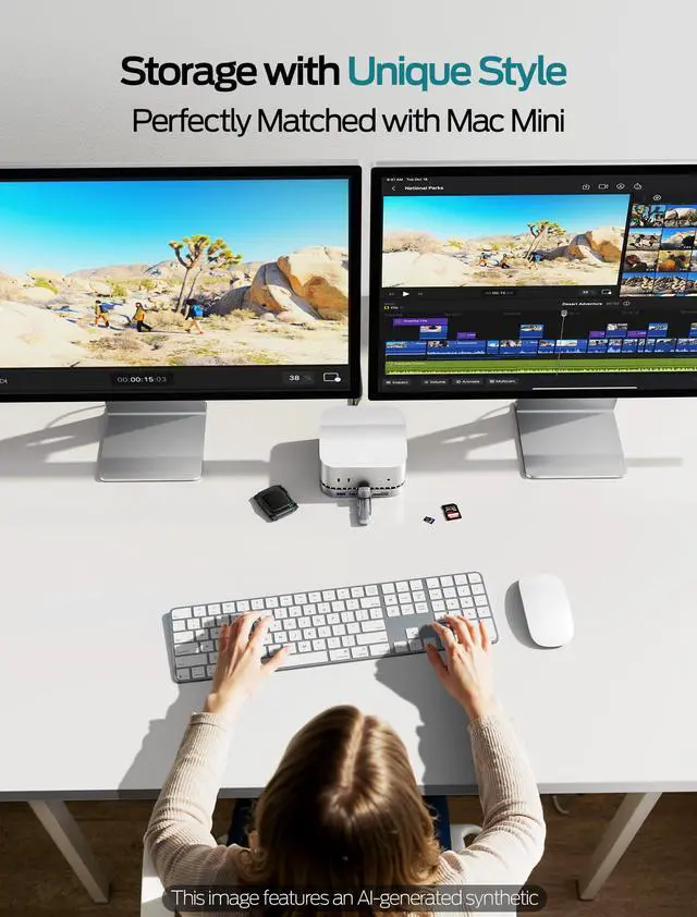 Alt view image 4 of 6 - mini M4 Dock Enclosure, 40Gbps USB4 Gen3x2, Silent Expansion Hub & Aluminum Stand for M.2 NVMe SSD, 2xUSB A, USB C Host and Audio
