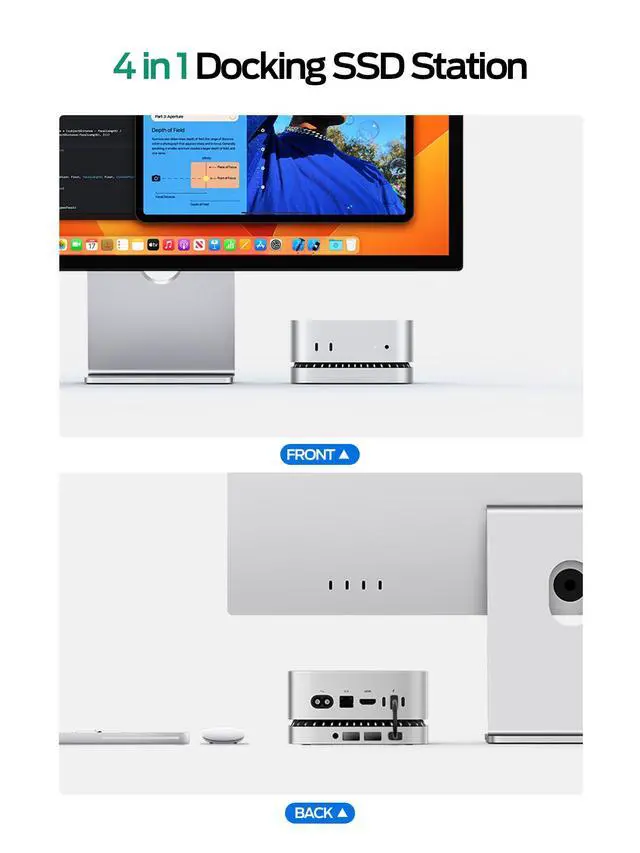 Alt view image 5 of 6 - mini M4 Dock Enclosure, 40Gbps USB4 Gen3x2, Silent Expansion Hub & Aluminum Stand for M.2 NVMe SSD, 2xUSB A, USB C Host and Audio