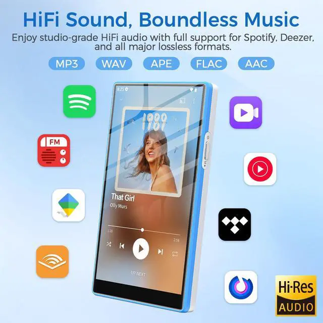 Alt view image 2 of 6 - 5" Touchscreen MP3 Player with Bluetooth and WiFi, 96GB Memory,Android Spotify Music Player for Pandora, Amazon Music, Audible. Speaker, Supports Play Store,Up to 1TB