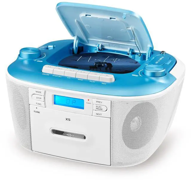 Main image of Portable CD and Cassette Player Combo - Cassette Tape Player Boombox with AM FM Radio, Boom Box CD Player for Home, AUX/TF/USB/MP3 Player with LCD Display, AC/DC Powered, Gift for Seniors