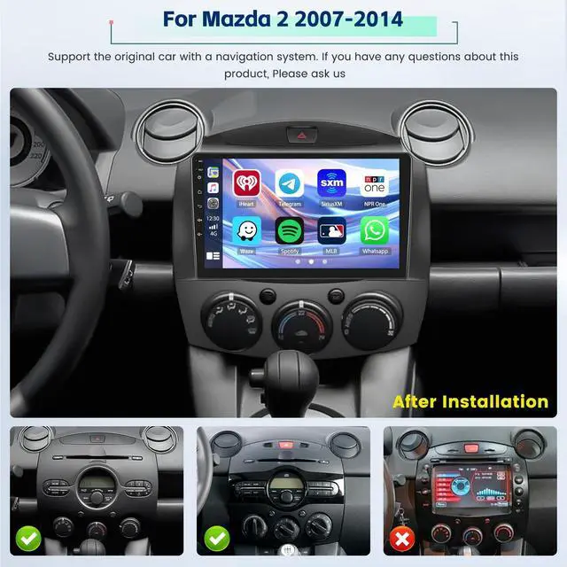 Alt view image 2 of 6 - 5Ghz WiFi 8Core 4G+64G Android 15 Car Radio for Mazda 2 2007-2014 Car Stereo with Wireless Carplay Android Auto, 9 Inch HD Touchscreen with GPS WiFi Bluetooth5.0 FM/RDS 32EQ DSP SWC Backup Camera MIC