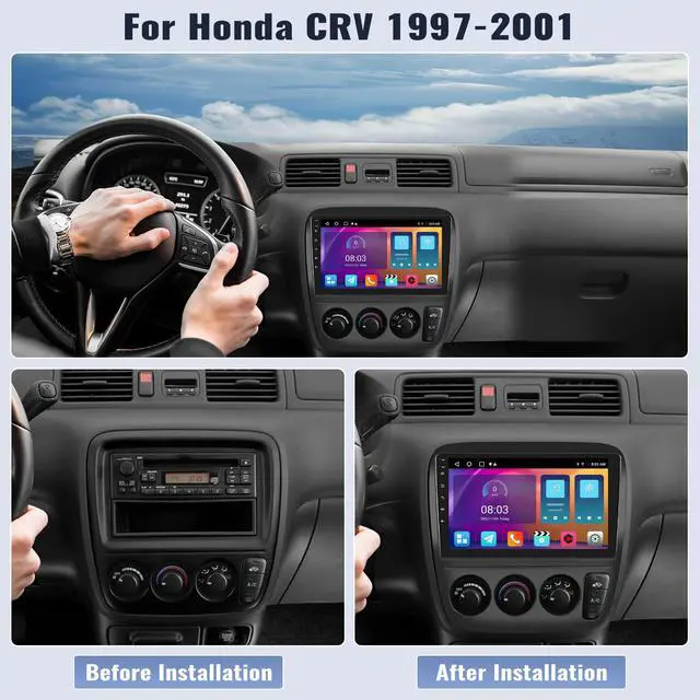 Alt view image 3 of 6 - Android Car Stereo for Honda CRV 1997 1998 1999 2000 2001 Manual AC 2G+64G with Carplay Android Auto Mirror Link 9 inch Touchscreen with GPS Navigation WiFi 26UI Bluetooth FM Backup Camera