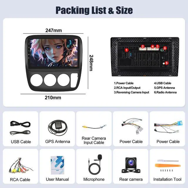Alt view image 4 of 6 - Android Car Stereo for Honda CRV 1997 1998 1999 2000 2001 Manual AC 2G+64G with Carplay Android Auto Mirror Link 9 inch Touchscreen with GPS Navigation WiFi 26UI Bluetooth FM Backup Camera