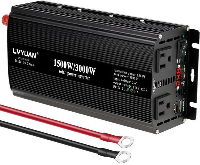 Main image of 1500W Power Inverter 24V to 110V DC to AC with 2 US Sockets, LED Display, USB Ports for Home, Truck, Outdoor, Camping
