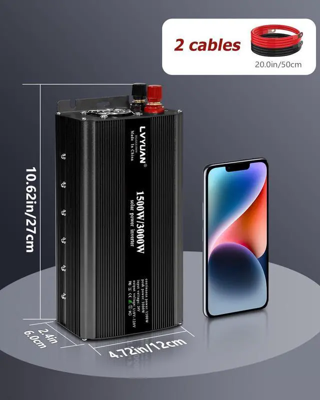 Alt view image 6 of 6 - 1500W Power Inverter 24V to 110V DC to AC with 2 US Sockets, LED Display, USB Ports for Home, Truck, Outdoor, Camping