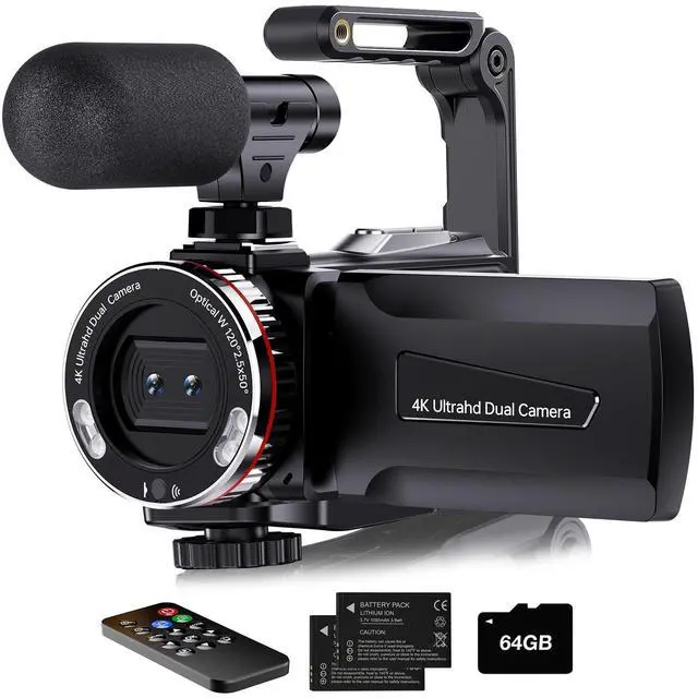 Main image of 4K Video Camera Camcorder, 64MP UHD Vlogging Camera for YouTube, 21X Digital Zoom, 4K Camcorder for YouTube with External Microphone, Stabilizer, Remote, 2 Batteries, Remote, Memory Card