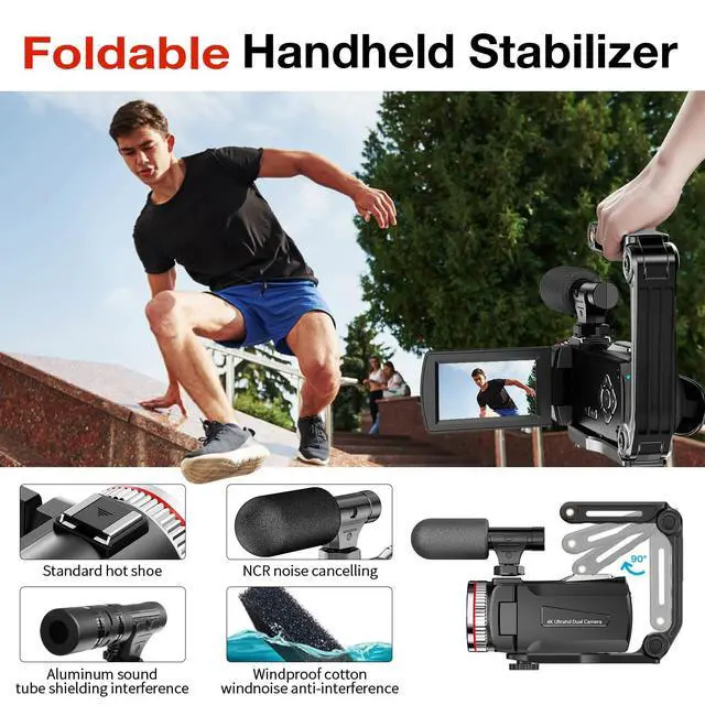 Alt view image 5 of 6 - 4K Video Camera Camcorder, 64MP UHD Vlogging Camera for YouTube, 21X Digital Zoom, 4K Camcorder for YouTube with External Microphone, Stabilizer, Remote, 2 Batteries, Remote, Memory Card