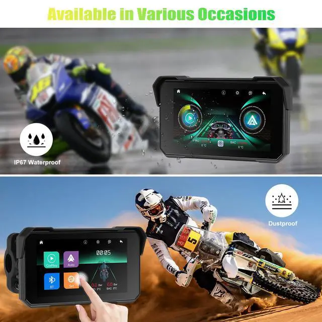 Alt view image 3 of 6 - Motorcycle Carplay Screen, Wireless CarPlay Android Auto for Moto, 5" Waterproof Touchscreen Portable Car Stereo Support Dual Bluetooth, Siri, Google Assistant