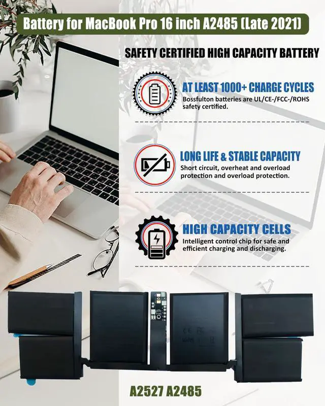 Alt view image 2 of 6 - A2485 A2527 Laptop Battery for MacBook Pro 16 inch (Late 2021) Battery A2485 EMC3651 - MK183LL/A MK193LL/A MK1A3LL/A MK1E3LL/A MK1F3LL/A MK1H3LL/A Series Notebook - 11.45V 99.6Wh