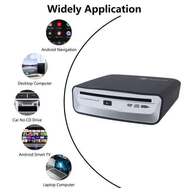 Alt view image 2 of 6 - USB External CD Player for Car, Portable Plug & Play CD Drive with AUX Cable, Universal Car CD Player Compatible with Android Car Stereo, Laptop & Desktop Computer TV