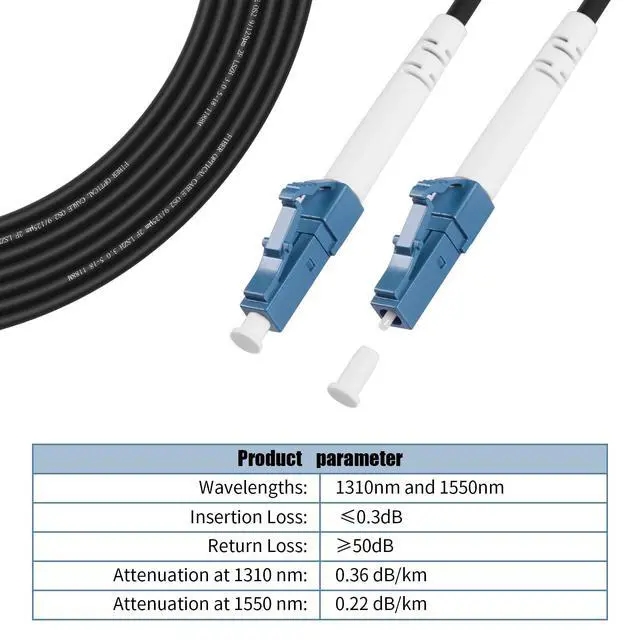 Alt view image 3 of 6 - 100M(328ft) OS2 LC to LC Fiber Optic Cable Outdoor Armored Single Mode,Simplex,9/125µm 3.0mm Diameter Fiber Patch Cable,Jumper Cords LSZH,OS1/OS2 Compatible,Black