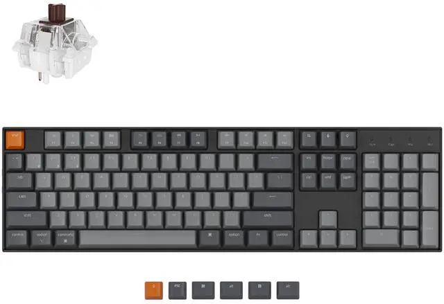 Main image of K10 Full Size Layout White LED Backlit Hot-Swappable Mechanical Keyboard for Mac Windows, Multitasking 104-Key Bluetooth Wireless/USB Wired Computer Keyboard with Super Brown Switch