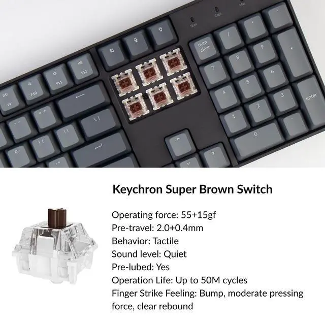 Alt view image 2 of 6 - K10 Full Size Layout White LED Backlit Hot-Swappable Mechanical Keyboard for Mac Windows, Multitasking 104-Key Bluetooth Wireless/USB Wired Computer Keyboard with Super Brown Switch