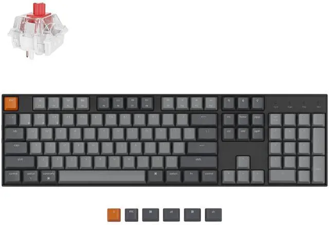 Main image of K10 Full Size Layout White LED Backlit Hot-Swappable Mechanical Keyboard for Mac Windows, Multitasking 104-Key Bluetooth Wireless/USB Wired Computer Keyboard with Gateron G Pro Red Switch