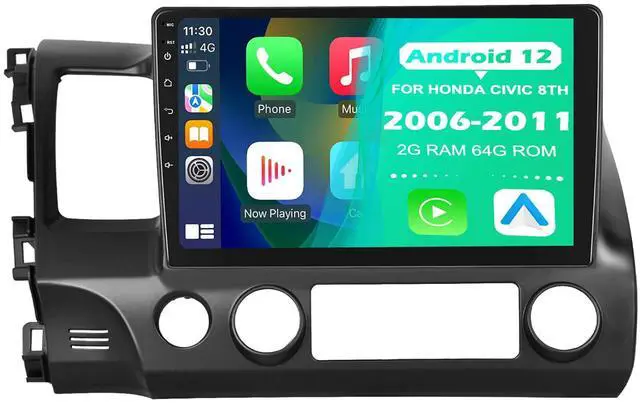 Main image of 10.1" Android 12 Car Stereo for Honda Civic 2006-2011 (8th Gen) | Wireless Apple CarPlay & Android Auto | Bluetooth 5.0 | WiFi GPS Navigation | 2GB RAM 64GB ROM | HD Touchscreen Head Unit