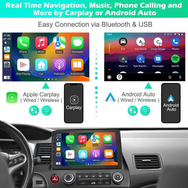 Alt view image 2 of 6 - 10.1" Android 12 Car Stereo for Honda Civic 2006-2011 (8th Gen) | Wireless Apple CarPlay & Android Auto | Bluetooth 5.0 | WiFi GPS Navigation | 2GB RAM 64GB ROM | HD Touchscreen Head Unit