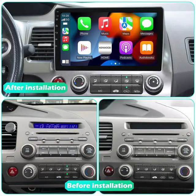 Alt view image 3 of 6 - 10.1" Android 12 Car Stereo for Honda Civic 2006-2011 (8th Gen) | Wireless Apple CarPlay & Android Auto | Bluetooth 5.0 | WiFi GPS Navigation | 2GB RAM 64GB ROM | HD Touchscreen Head Unit