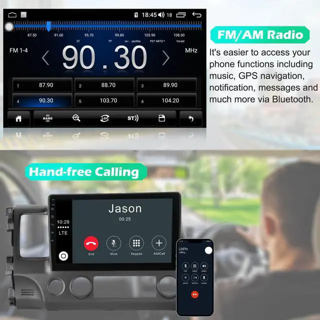 Alt view image 5 of 6 - 10.1" Android 12 Car Stereo for Honda Civic 2006-2011 (8th Gen) | Wireless Apple CarPlay & Android Auto | Bluetooth 5.0 | WiFi GPS Navigation | 2GB RAM 64GB ROM | HD Touchscreen Head Unit