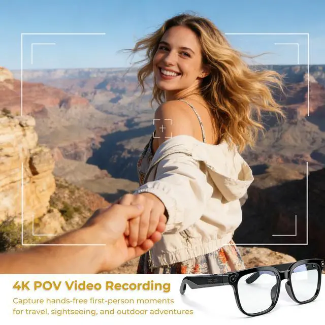 Alt view image 2 of 6 - AI Smart Glasses with Camera, 4K POV Video Recording, Real-Time Translation in 140+ Languages, Voice Assistant, Object Recognition, Photochromic Lenses, Bluetooth/WiFi for Travel, Work, Vlogging