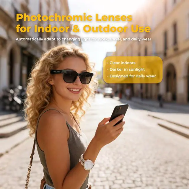 Alt view image 4 of 6 - AI Smart Glasses with Camera, 4K POV Video Recording, Real-Time Translation in 140+ Languages, Voice Assistant, Object Recognition, Photochromic Lenses, Bluetooth/WiFi for Travel, Work, Vlogging