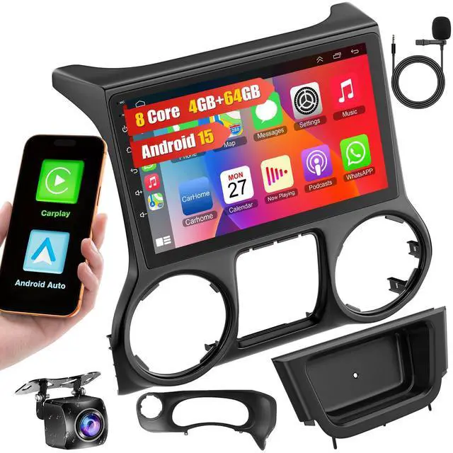Main image of Android 15 4GB+64GB Car Radio for Jeep Wrangler 2015 2016 2017,10.2 inch QLED Touchscreen - Wireless Carplay & Android Auto,GPS Navigation & Bluetooth