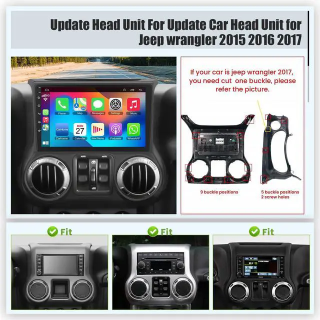 Alt view image 2 of 6 - Android 15 4GB+64GB Car Radio for Jeep Wrangler 2015 2016 2017,10.2 inch QLED Touchscreen - Wireless Carplay & Android Auto,GPS Navigation & Bluetooth