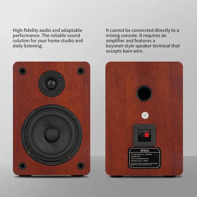 Alt view image 5 of 6 - 40W*2 Passive Bookshelf Speakers for Record Players and Home Theater Systems, Midrange and High-Frequency Stereo Speakers, Indoor Rear Surround Speakers, Requires a Receiver or Amplifier, (Brown)