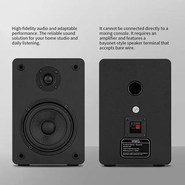 Alt view image 5 of 6 - 40W*2 Passive Bookshelf Speakers for Record Players and Home Theater Systems, Midrange and High-Frequency Stereo Speakers, Indoor Rear Surround Speakers, Requires a Amplifier,(Black)