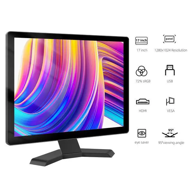 Alt view image 4 of 6 - 17" 10-Point Touch 4:3 Full HD 1280x1024 Square Touch Screen Monitor with HDMI USB Ports, VESA, Touchscreen for PC POS Machine Win 10 11, Built-in Speakers