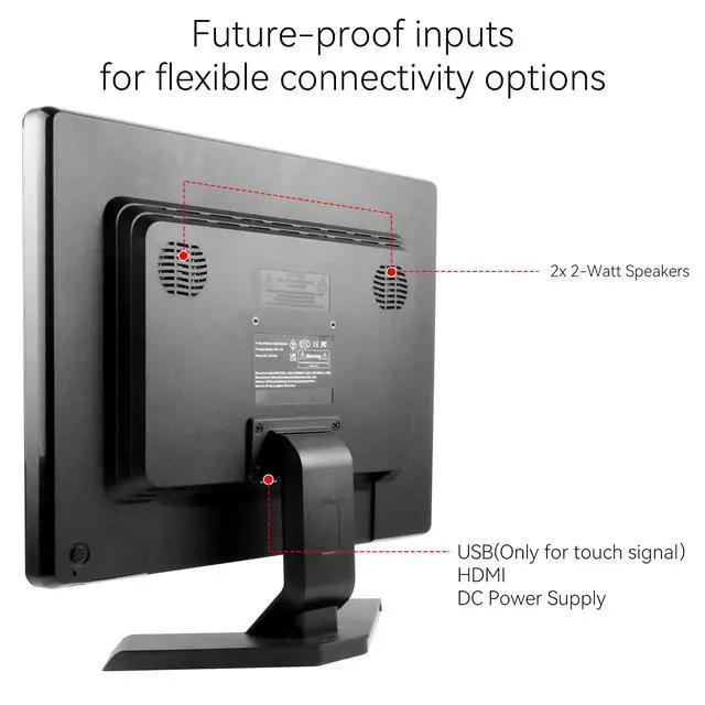 Alt view image 6 of 6 - 17" 10-Point Touch 4:3 Full HD 1280x1024 Square Touch Screen Monitor with HDMI USB Ports, VESA, Touchscreen for PC POS Machine Win 10 11, Built-in Speakers