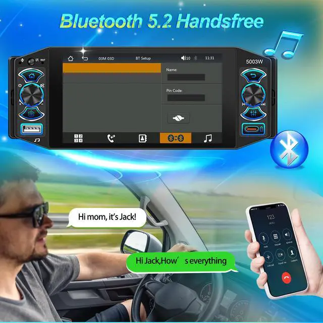 Alt view image 4 of 6 - Car Stereo with Wireless Apple Carplay & Android Auto, 5" IPS Single Din Touchscreen Radio, Bluetooth 5.2, Physical Knob Control, Waterproof Backup Camera, FM AM, MirrorLink, USB/Type-C, Navigation