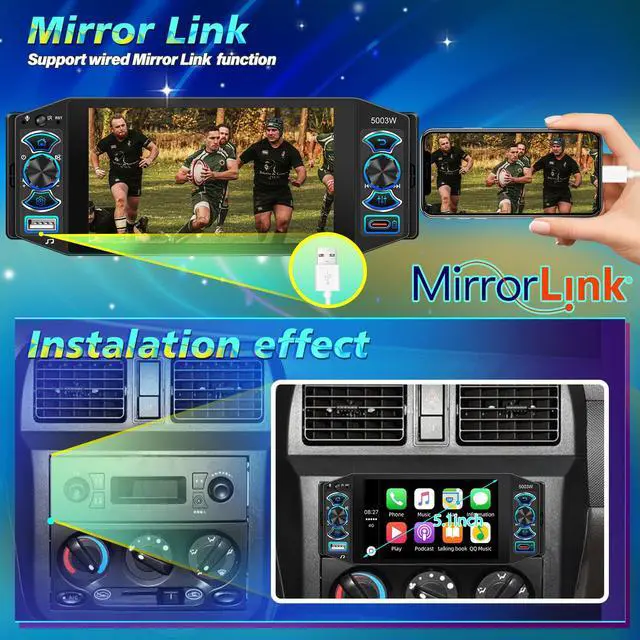 Alt view image 5 of 6 - Car Stereo with Wireless Apple Carplay & Android Auto, 5" IPS Single Din Touchscreen Radio, Bluetooth 5.2, Physical Knob Control, Waterproof Backup Camera, FM AM, MirrorLink, USB/Type-C, Navigation