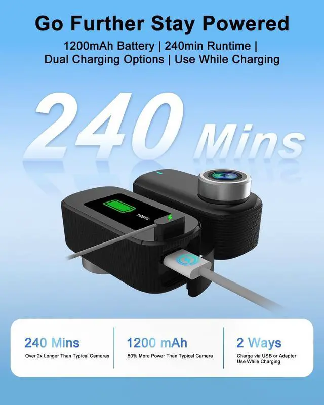 Alt view image 3 of 6 - Action Camera, Body Camera 4K, 64GB Waterproof POV Camera IP65, Mini Body Cam with 1200 mAh Battery for Vlogging, Travel, Thumb Action Cam for Skiing Motorcycle Cycling