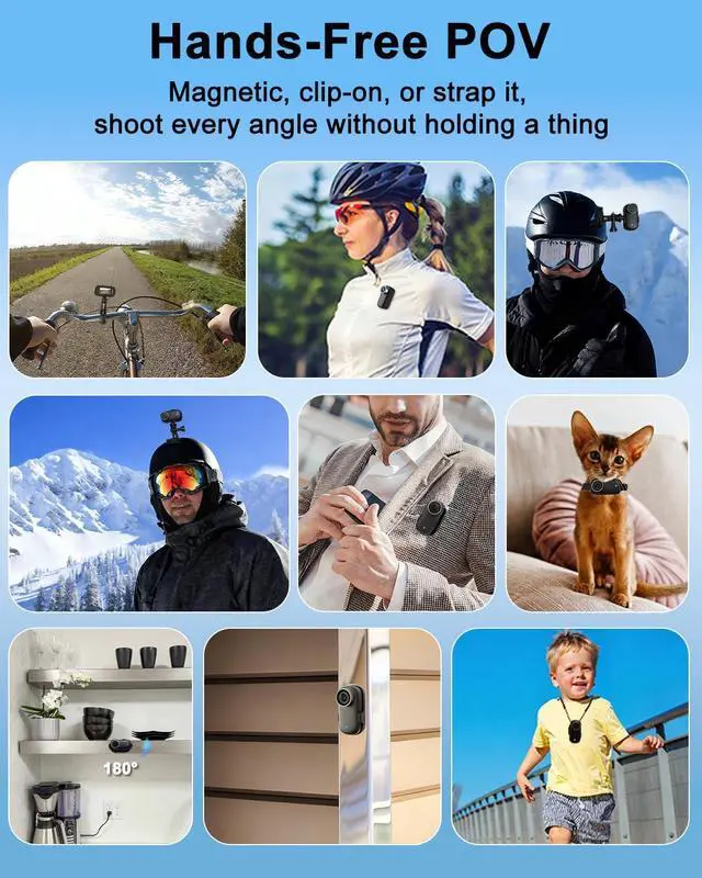 Alt view image 6 of 6 - Action Camera, Body Camera 4K, 64GB Waterproof POV Camera IP65, Mini Body Cam with 1200 mAh Battery for Vlogging, Travel, Thumb Action Cam for Skiing Motorcycle Cycling