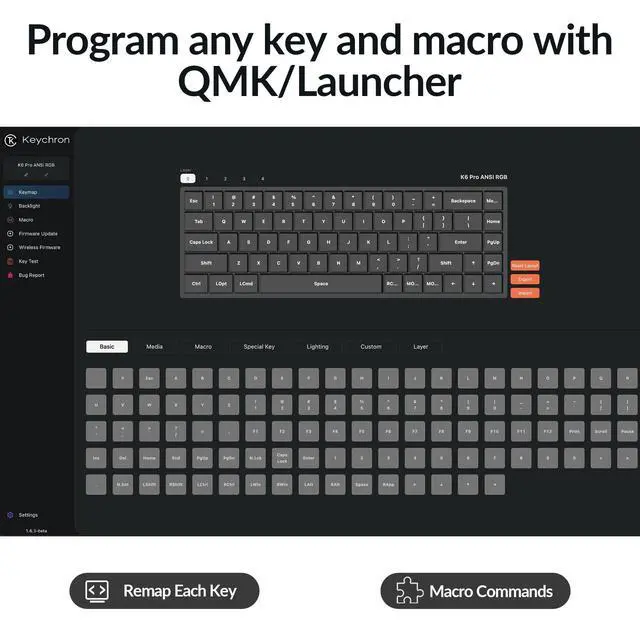 Alt view image 2 of 6 - K6 Pro Wireless Custom Mechanical Keyboard, QMK/Launcher Programmable Macro, Hot-Swappable K Pro Red Switch Keyboard, 65% Layout RGB Backlit Office Keyboard for Mac Windows Linux