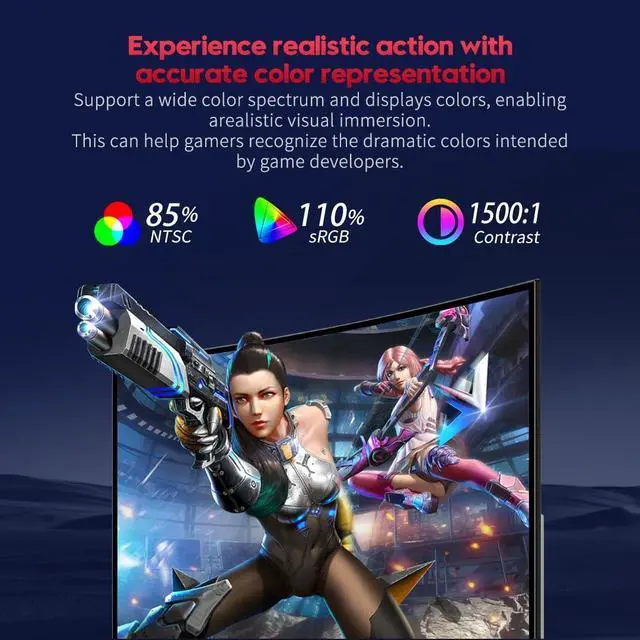 Alt view image 4 of 6 - Curved Gaming Monitor 27 inch 180Hz, FHD 1080P VA Screen 1800R Computer Monitor, 1ms with FreeSync, Low Motion Blur, DisplayPort, HDMI Monitor, Built-in Speakers