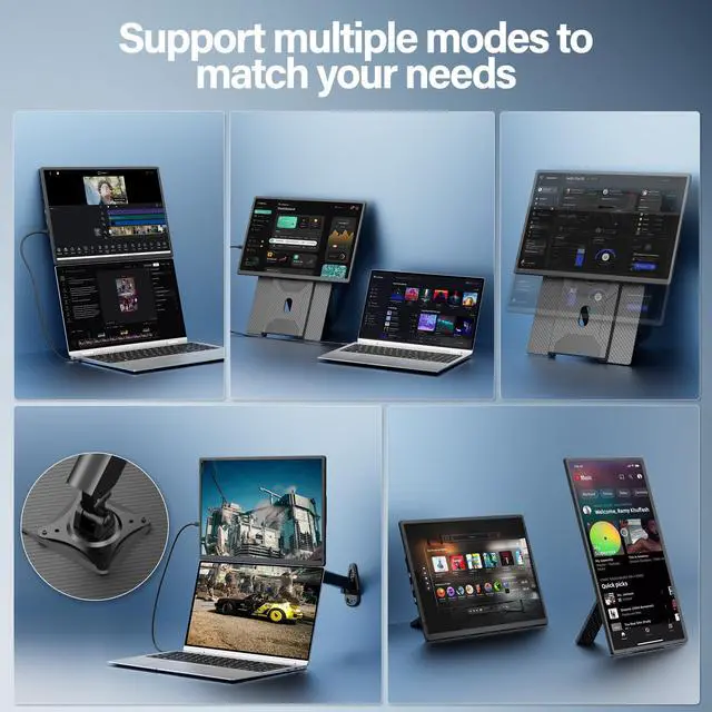 Alt view image 3 of 6 - Laptop Screen Extender 16.1", 1920 * 1200 Portable Monitor with Detachable Frameless Display- 360° Rotatable Magnetic Stand, Dual Screen Plug & Play, Extra Monitor for Windows/Mac/Linux/Android