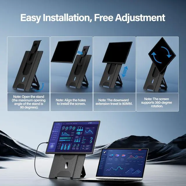 Alt view image 5 of 6 - Laptop Screen Extender 16.1", 1920 * 1200 Portable Monitor with Detachable Frameless Display- 360° Rotatable Magnetic Stand, Dual Screen Plug & Play, Extra Monitor for Windows/Mac/Linux/Android