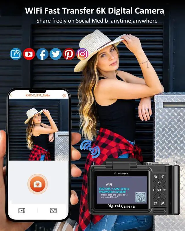 Alt view image 4 of 6 - 6K Digital Camera 96MP Vlogging Camera for YouTube with 3 Inch 180° Flip Screen WiFi Autofocus 18X Zoom 32GB Card Portable Travel Camera for Beginners(XJ311 Black)