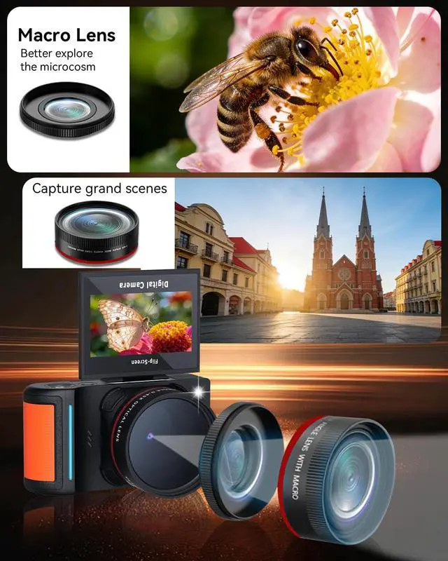 Alt view image 2 of 6 - 6K Digital Camera 96MP Vlogging Camera for YouTube with 3 Inch 180° Flip Screen WiFi Autofocus 18X Zoom 32GB Card Portable Travel Camera for Beginners (XJ211 Black)
