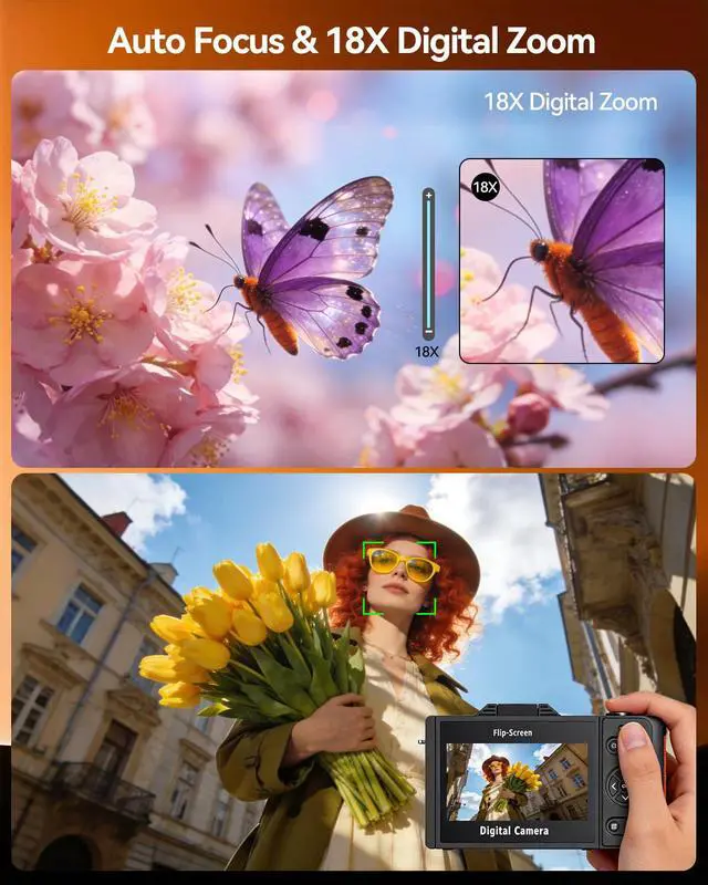 Alt view image 5 of 6 - 6K Digital Camera 96MP Vlogging Camera for YouTube with 3 Inch 180° Flip Screen WiFi Autofocus 18X Zoom 32GB Card Portable Travel Camera for Beginners (XJ211 Black)