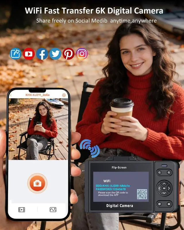 Alt view image 6 of 6 - 6K Digital Camera 96MP Vlogging Camera for YouTube with 3 Inch 180° Flip Screen WiFi Autofocus 18X Zoom 32GB Card Portable Travel Camera for Beginners (XJ211 Black)