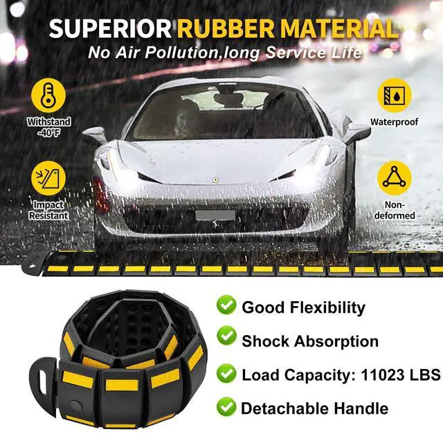 Alt view image 3 of 6 - Rubber Speed Bump, 6.4FT Portable Speed Bumps, Heavy Duty Speed Bump for Driveway Asphalt Vehicle Traffic Road Concrete Garage Gravel Roads with 5 Bolts & 3 Straps (79.9 x 9 x 1.77 Inch)