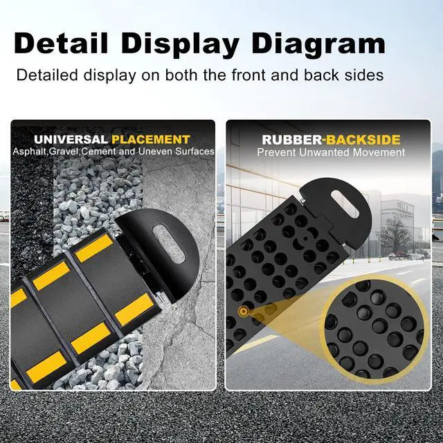 Alt view image 4 of 6 - Rubber Speed Bump, 6.4FT Portable Speed Bumps, Heavy Duty Speed Bump for Driveway Asphalt Vehicle Traffic Road Concrete Garage Gravel Roads with 5 Bolts & 3 Straps (79.9 x 9 x 1.77 Inch)
