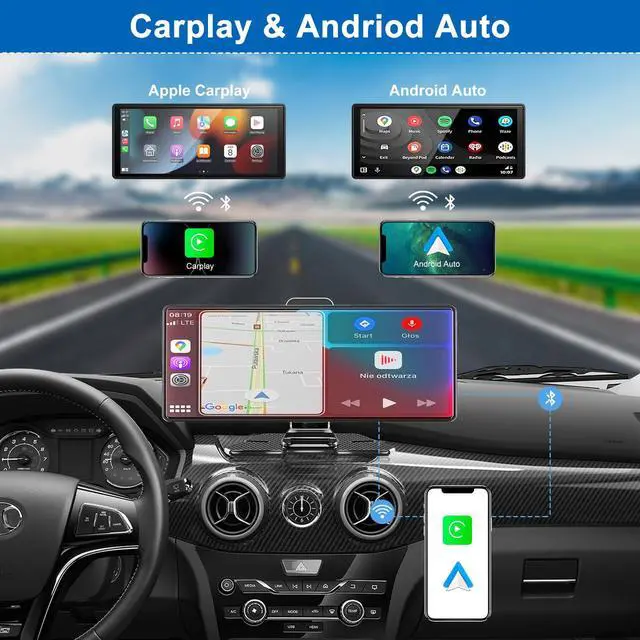 Alt view image 3 of 6 - Carplay Screen for Car,10.26" HD IPS Wireless Portable car Stereo for Apple Carplay&Android Auto,Car Audio Receivers with 4K Dash Cam/1080P Rear Camera,GPS Navigation,Mirror Link,FM,Voice Control