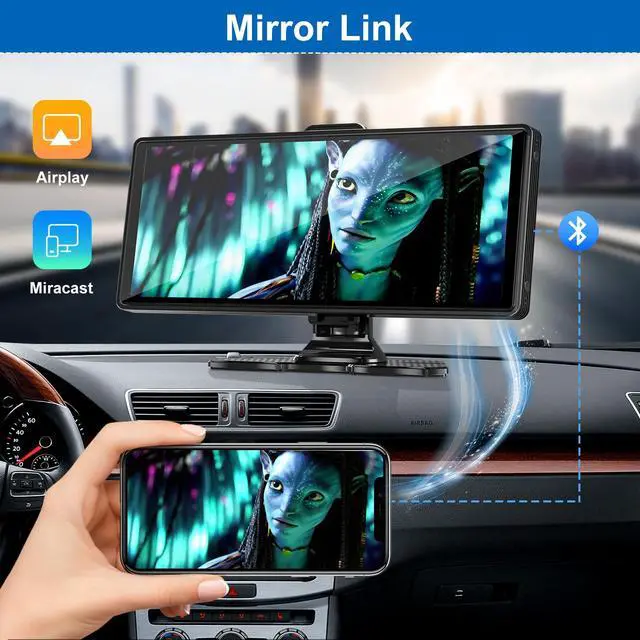 Alt view image 4 of 6 - Carplay Screen for Car,10.26" HD IPS Wireless Portable car Stereo for Apple Carplay&Android Auto,Car Audio Receivers with 4K Dash Cam/1080P Rear Camera,GPS Navigation,Mirror Link,FM,Voice Control